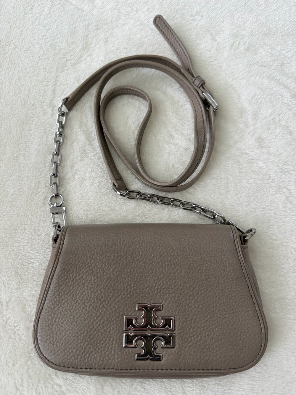Tory Burch Britten Pebbled Leather Crossbody Bag Silver Hardware